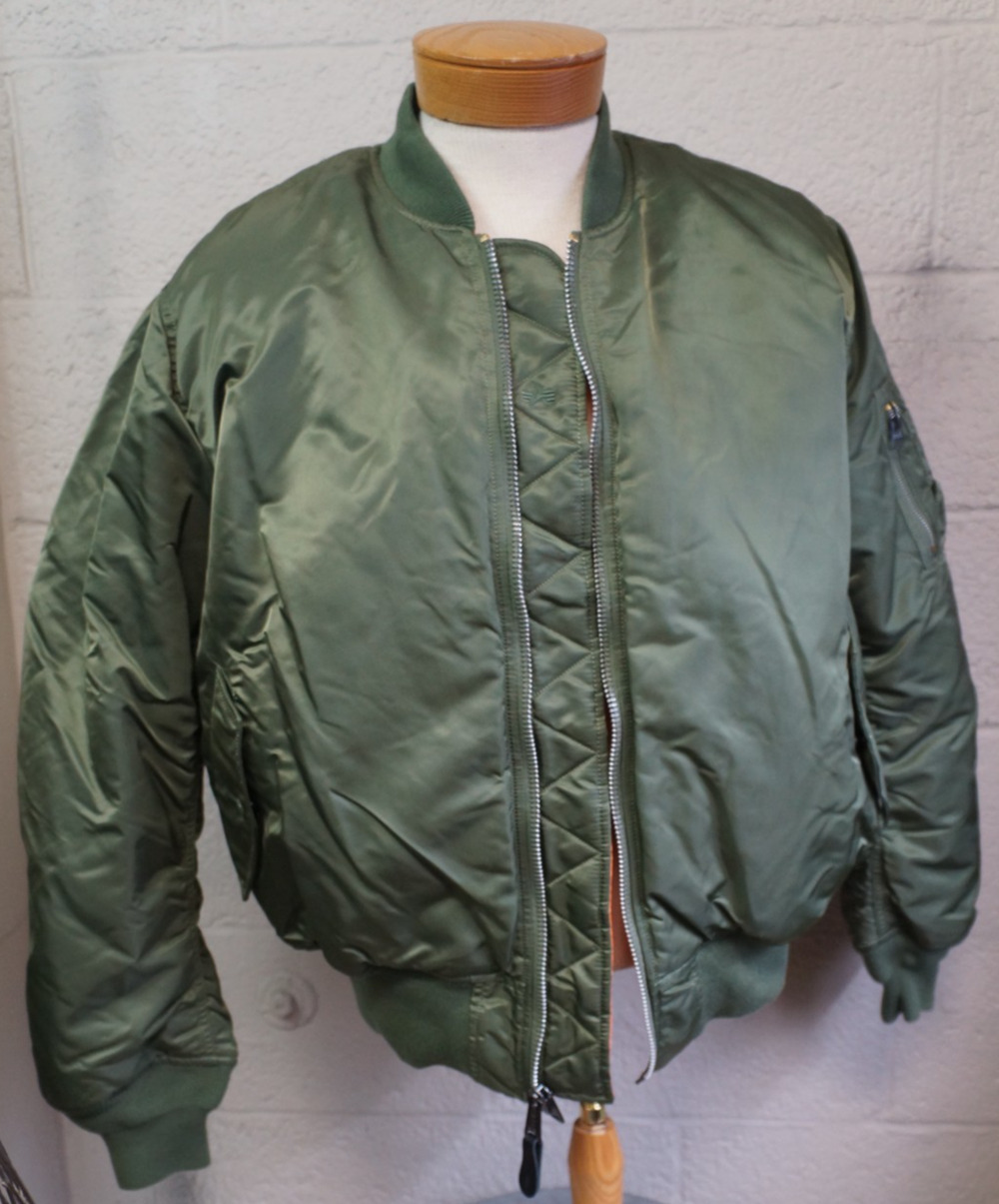 Alpha Industries MA-1 Slim Fit Bomber Jacket Green Orange Lining Reversible XL
